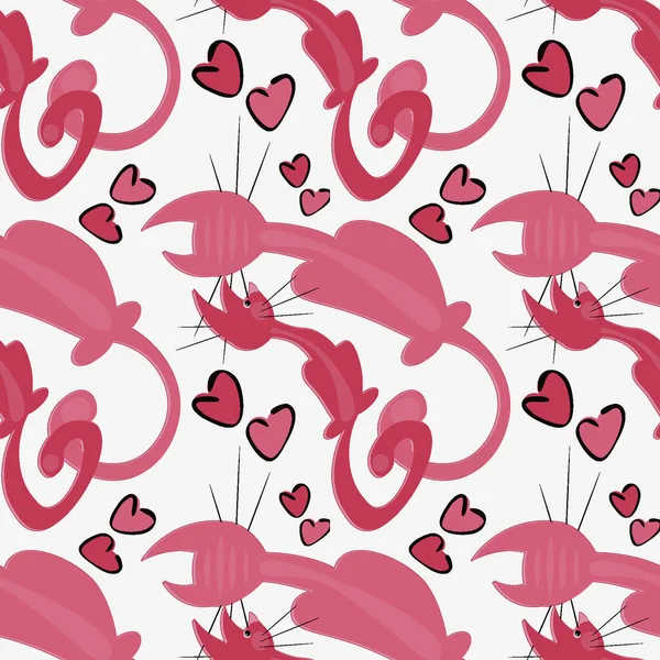 Naadloos Patroon Eindeloze Textuur Een Vierkante Achtergrond Gestileerde Katten Liefde — Stockvector