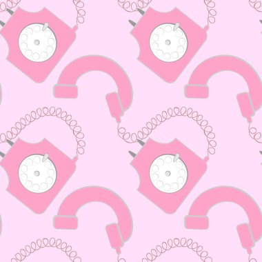 Kusursuz desen, kare arkaplanda sonsuz doku - stilize edilmiş nadir disk telefonlar - grafikler. İletişim, sohbet, iletişim. Tasarım elemanları. Web sitesi, blog, duvar kağıdı, tekstil, ambalaj için arkaplan