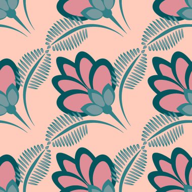 Kusursuz desen, uçsuz bucaksız doku, biçimlendirilmiş çiçekler, grafikler. Bitkiler. Tasarım ögeleri - Duvar kağıdı, tekstil, paketleme, siteler veya mobil uygulamalar için arkaplan