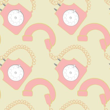 Kusursuz desen, kare arkaplanda sonsuz doku - stilize edilmiş nadir disk telefonlar - grafikler. İletişim, sohbet, iletişim. Tasarım elemanları. Web sitesi, blog, duvar kağıdı, tekstil, ambalaj için arkaplan