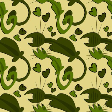 Kusursuz desen, kare arkaplanda sonsuz doku - aşık kedilerin stili - grafikler. Sevgililer Günü, hayvanlar. Tasarım elemanları. Web sitesi, blog, duvar kağıdı, tekstil, ambalaj için arkaplan