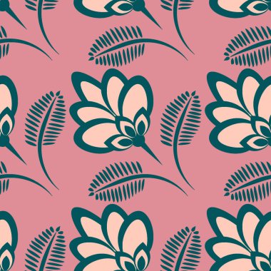 Kusursuz desen, uçsuz bucaksız doku, biçimlendirilmiş çiçekler, grafikler. Bitkiler. Tasarım ögeleri - Duvar kağıdı, tekstil, paketleme, siteler veya mobil uygulamalar için arkaplan