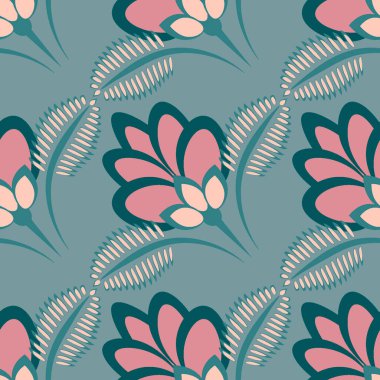 Kusursuz desen, uçsuz bucaksız doku, biçimlendirilmiş çiçekler, grafikler. Bitkiler. Tasarım ögeleri - Duvar kağıdı, tekstil, paketleme, siteler veya mobil uygulamalar için arkaplan