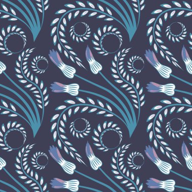 Kusursuz desen, kare arkaplanda uçsuz bucaksız doku - şekillendirilmiş çiçek ve yapraklar, kabarcıklarla çevrili - grafikler. Muhteşem bitki dünyası. Gerçeküstü. Tasarım elemanları. Web sitesi, blog, duvar kağıdı, tekstil, ambalaj için arkaplan.