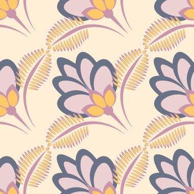 Kusursuz desen, uçsuz bucaksız doku, biçimlendirilmiş çiçekler, grafikler. Bitkiler. Tasarım ögeleri - Duvar kağıdı, tekstil, paketleme, siteler veya mobil uygulamalar için arkaplan