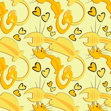 Kusursuz desen, kare arkaplanda sonsuz doku - aşık kedilerin stili - grafikler. Sevgililer Günü, hayvanlar. Tasarım elemanları. Web sitesi, blog, duvar kağıdı, tekstil, ambalaj için arkaplan