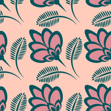 Kusursuz desen, uçsuz bucaksız doku, biçimlendirilmiş çiçekler, grafikler. Bitkiler. Tasarım ögeleri - Duvar kağıdı, tekstil, paketleme, siteler veya mobil uygulamalar için arkaplan