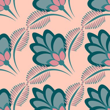 Kusursuz desen, uçsuz bucaksız doku, biçimlendirilmiş çiçekler, grafikler. Bitkiler. Tasarım ögeleri - Duvar kağıdı, tekstil, paketleme, siteler veya mobil uygulamalar için arkaplan