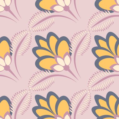 Kusursuz desen, uçsuz bucaksız doku, biçimlendirilmiş çiçekler, grafikler. Bitkiler. Tasarım ögeleri - Duvar kağıdı, tekstil, paketleme, siteler veya mobil uygulamalar için arkaplan