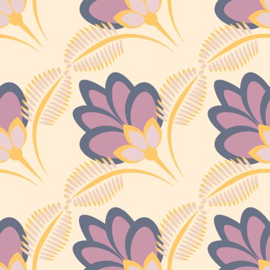 Kusursuz desen, uçsuz bucaksız doku, biçimlendirilmiş çiçekler, grafikler. Bitkiler. Tasarım ögeleri - Duvar kağıdı, tekstil, paketleme, siteler veya mobil uygulamalar için arkaplan