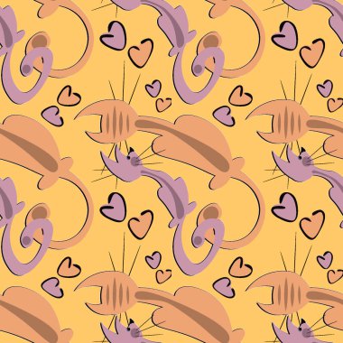 Kusursuz desen, kare arkaplanda sonsuz doku - aşık kedilerin stili - grafikler. Sevgililer Günü, hayvanlar. Tasarım elemanları. Web sitesi, blog, duvar kağıdı, tekstil, ambalaj için arkaplan