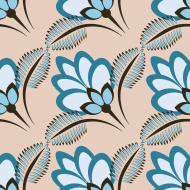 Kusursuz desen, uçsuz bucaksız doku, biçimlendirilmiş çiçekler, grafikler. Bitkiler. Tasarım ögeleri - Duvar kağıdı, tekstil, paketleme, siteler veya mobil uygulamalar için arkaplan