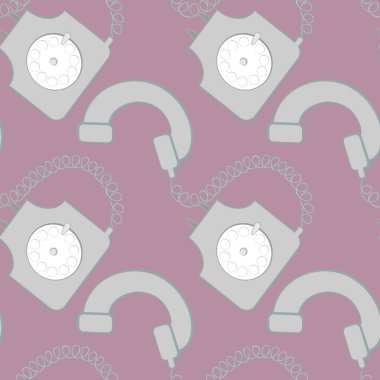 Kusursuz desen, kare arkaplanda sonsuz doku - stilize edilmiş nadir disk telefonlar - grafikler. İletişim, sohbet, iletişim. Tasarım elemanları. Web sitesi, blog, duvar kağıdı, tekstil, ambalaj için arkaplan