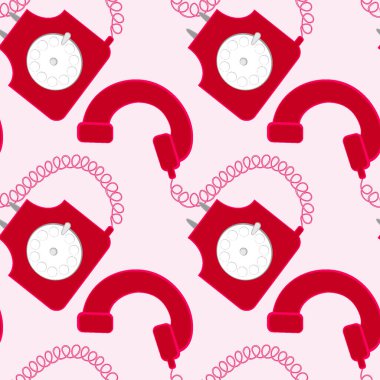 Kusursuz desen, kare arkaplanda sonsuz doku - stilize edilmiş nadir disk telefonlar - grafikler. İletişim, sohbet, iletişim. Tasarım elemanları. Web sitesi, blog, duvar kağıdı, tekstil, ambalaj için arkaplan