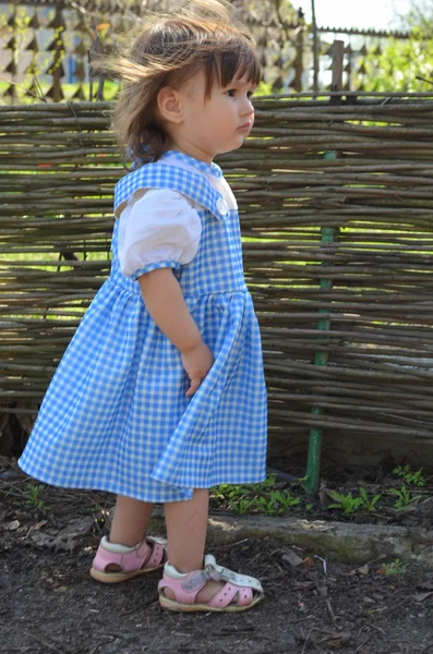La bambina con un vestito blu — Foto Stock