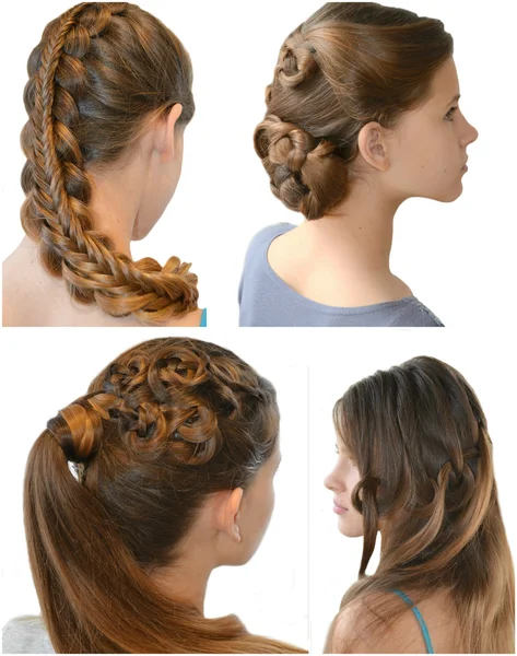 Collage - acconciatura con capelli lunghi — Foto Stock