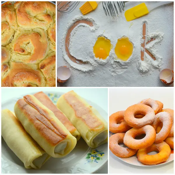 Collage of bread,  cakes — Stock Photo, Image