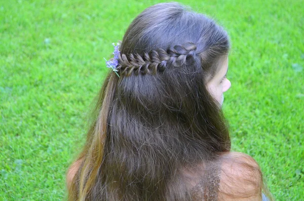 Mädchen mit langen geflochtenen Haaren — Stockfoto