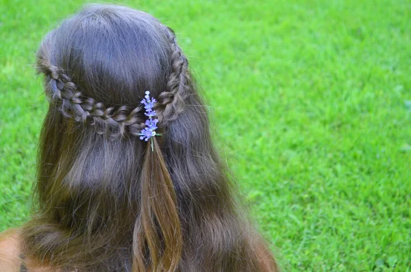 Menina com cabelo longo trançado — Fotografia de Stock