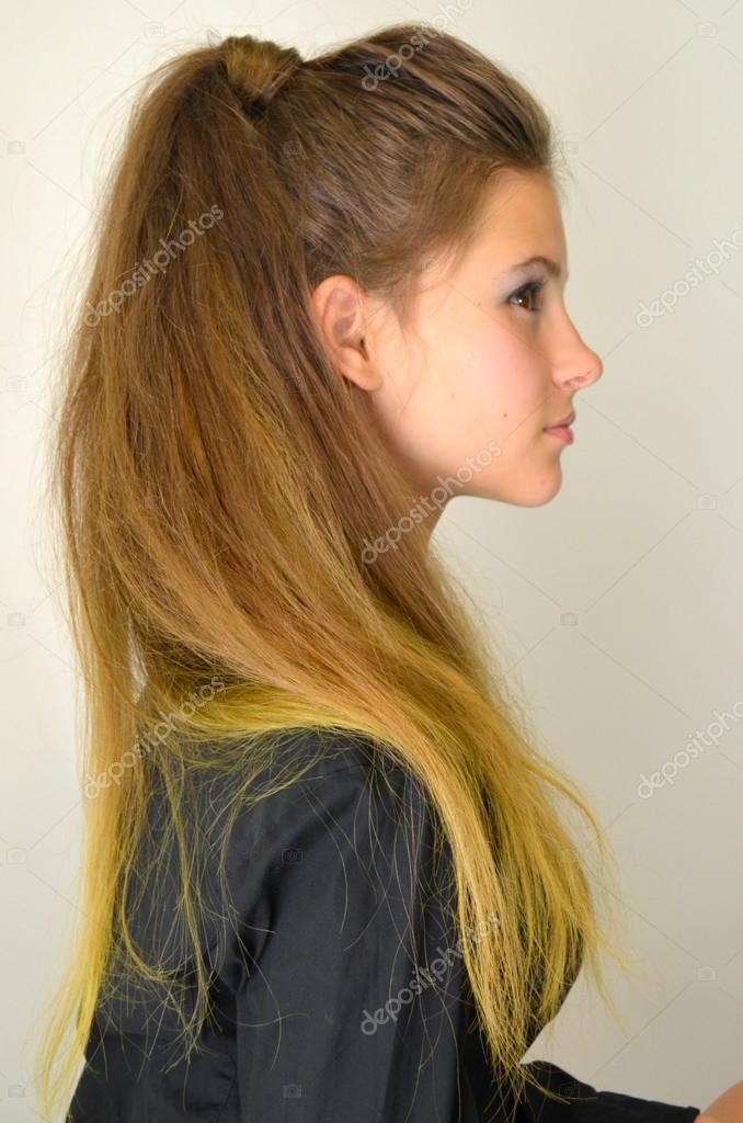 Girl With A Long Tail Painted Ombre Hair Stock Photo C Yuliyam