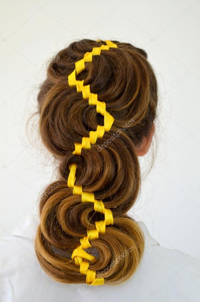 Hollywood Wave Hair Weave With Yellow Ribbon Stock Photo