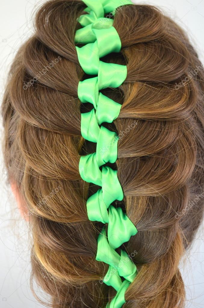 Hair Weave With Green Ribbon Stock Photo C Yuliyam 121678014