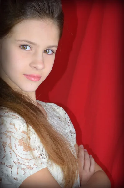 Retrato de uma menina com cabelo comprido — Fotografia de Stock