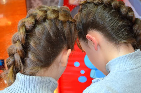 Two girls with French braids — Stock Photo, Image