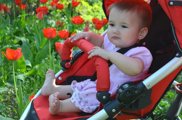 Niña en un cochecito — Foto de Stock