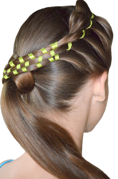 hairstyle on long hair with a ribbon