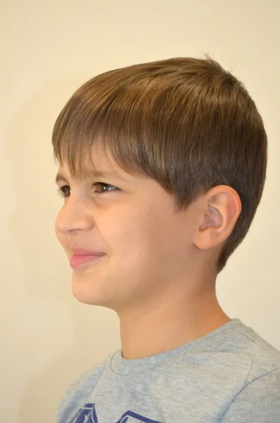 Adolescent Garcon Avec Un Asymetrique Coupe De Cheveux Coiffeur Portrait Stock Photo 124415566