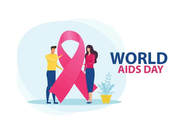 Женщина Мужчина Flat World Aids Day Illustration — стоковый вектор