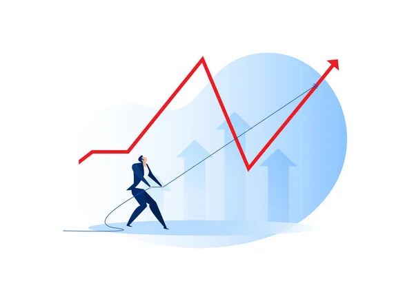 Businessman Pull Rope Flatten Chart Growth Risk Concept Vector Illustration — Stock Vector