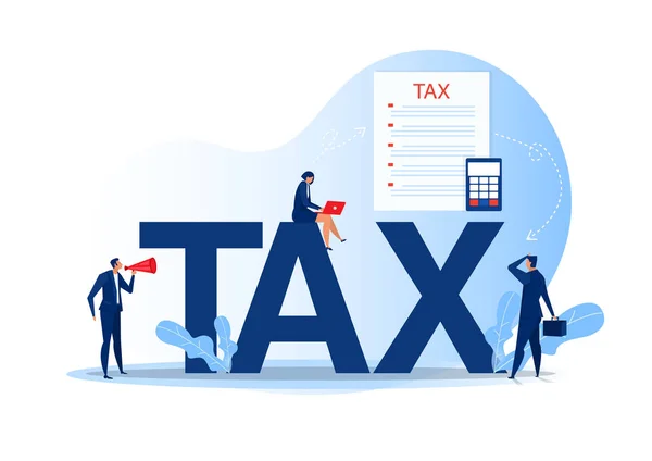 Vergi Mali Analizi Vergiler Için Belge Hesaplayan Adamları Düz Vektör — Stok Vektör