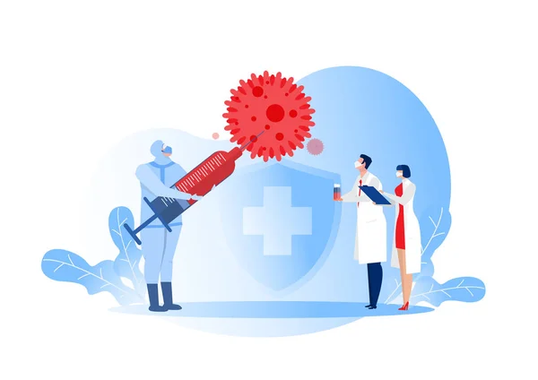 Ärzte Die Eine Spritze Halten Testen Impfungen Konzept Der Grippe — Stockvektor