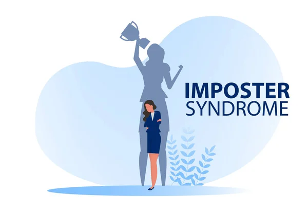 Impostora Syndrome Shadow Mujer Pie Para Perfil Actual Tomar Premio — Archivo Imágenes Vectoriales