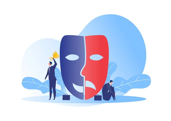 Imposter Syndrome Man Standing Him Present Profile Face Mask Anxiety — Stock Vector