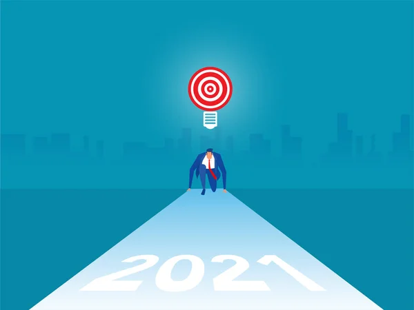 Empresário Posição Inicial Pronto Para Ano Novo 2021 Objetivos Metas — Vetor de Stock