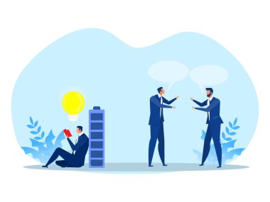 İçine kapanık adam kitap okumayı sever. Farklı dışa dönük insanlar konuşkandır ve yeni insanlarla tanışmaktan hoşlanırlar. Konsept vektör çizimi.