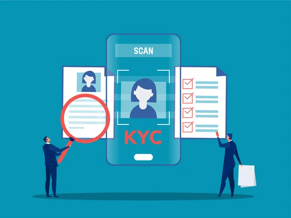 Kyc Veya Bir Büyüteç Vektör Illüstratörü Aracılığıyla Müstakbel Ortaklar Konseptinde — Stok Vektör