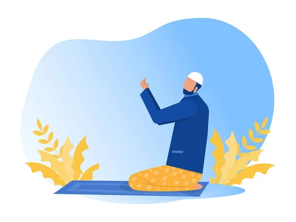 전통적 의상을 이슬람 기도를 드리는 이슬람 그래픽에 일러스트레이션 — 스톡 벡터