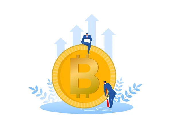 Zakenman Pompt Bitcoins Groei Cryptogeld Concept Vector Illustrator — Stockvector