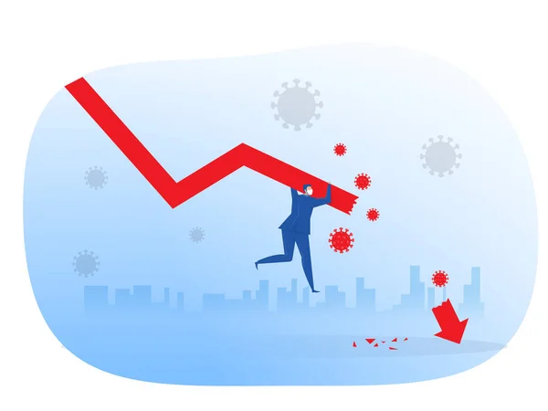 Üzletember Elveszíti Egyensúlyát Csúszik Lefelé Csökkenő Grafikon Után Covid Vagy — Stock Vector