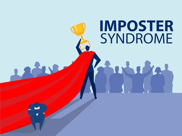 Imposter Syndrome Man Picioare Pentru Profilul Prezent Umbra Fricii Spatele — Vector de stoc