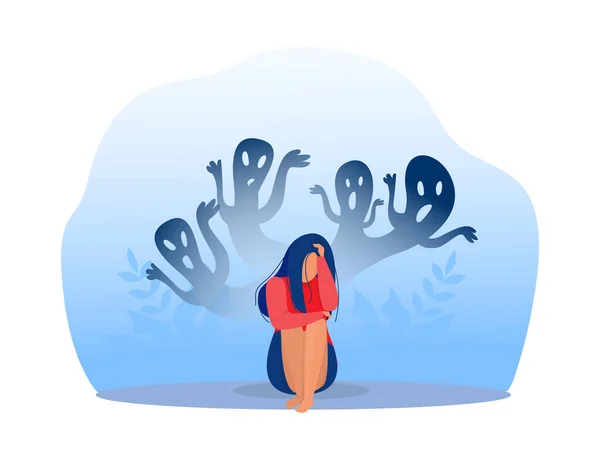 Depressed Girl Anxiety Scary Fantasies Feeling Sorrow Fears Sadness Vector — Stock Vector
