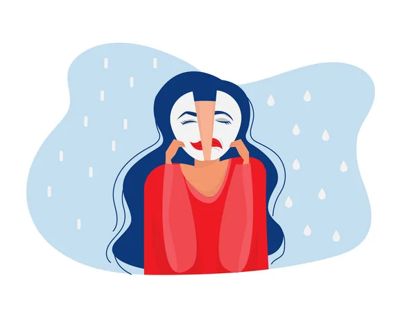 Betrüger Syndrom Masken Mit Glücklichen Oder Traurigen Gesichtsausdrücken Bipolare Störung — Stockvektor