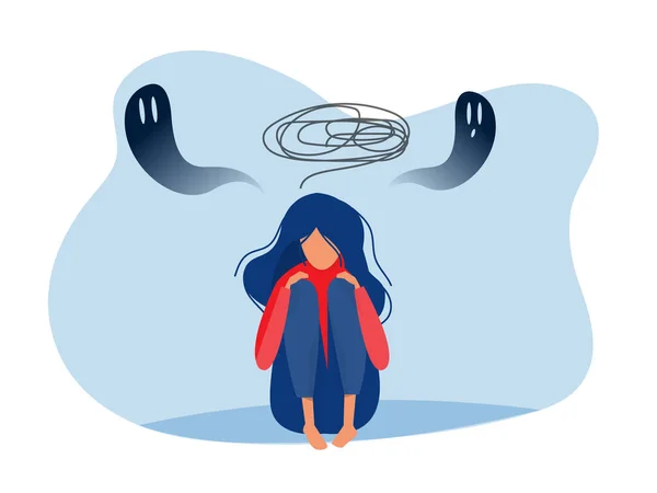 Depressed Girl Anxiety Scary Fantasies Feeling Sorrow Fears Sadness Vector — Stock Vector