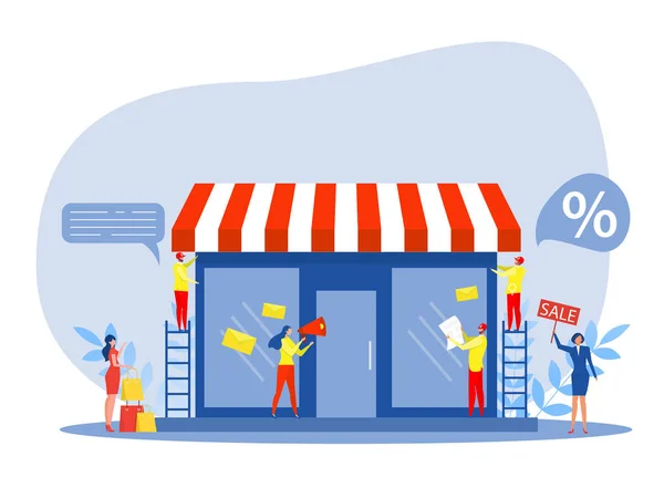 Franchise Shop Business People Shopping Start Franchise Small Enterprise Company — 스톡 벡터