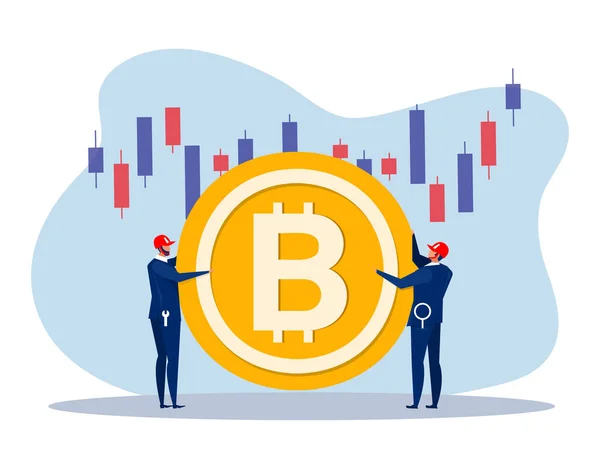 Team Affärsman Som Innehar Bitcoin Börsen Valutaväxling Platt Vektor Illustration — Stock vektor