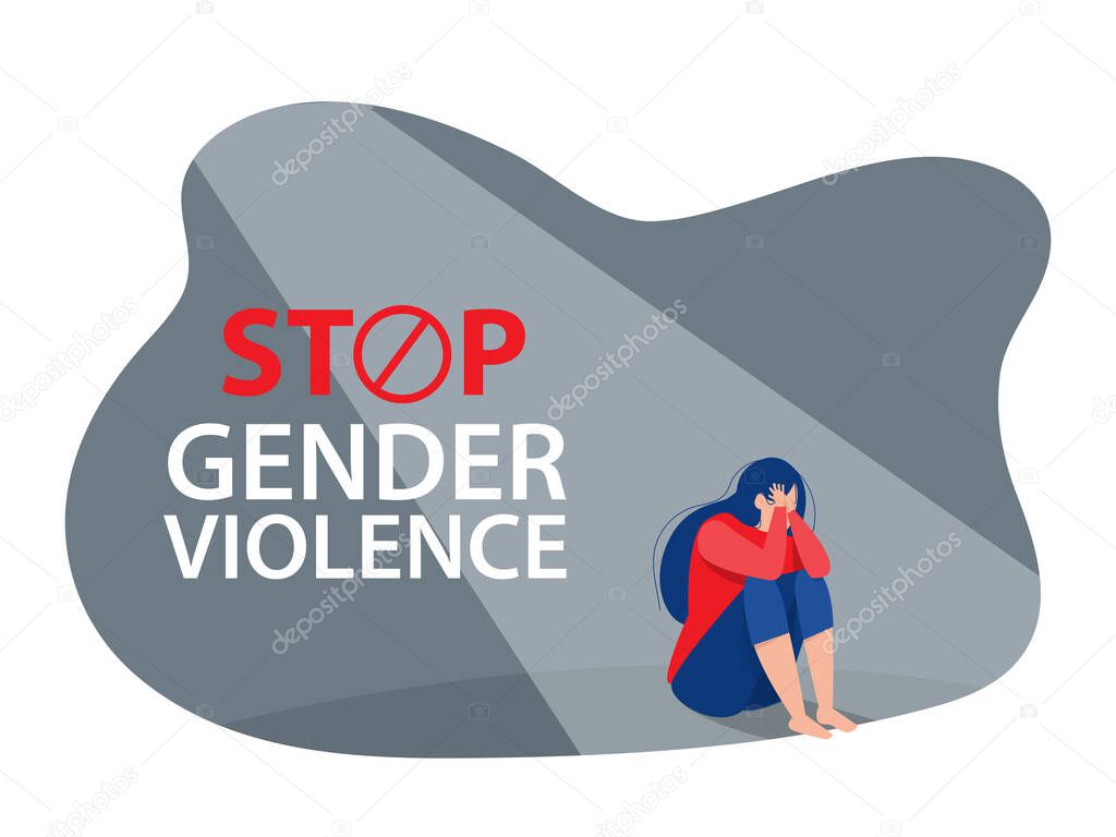 The depression woman sit on the floor,stop violence against Women concept, vector 